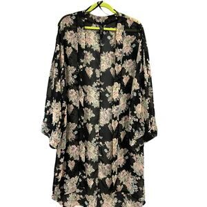 Franann Boutique Floral Sheer Open Front Cardigan Medium